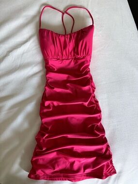 Red Ruched Satin Mini Dress